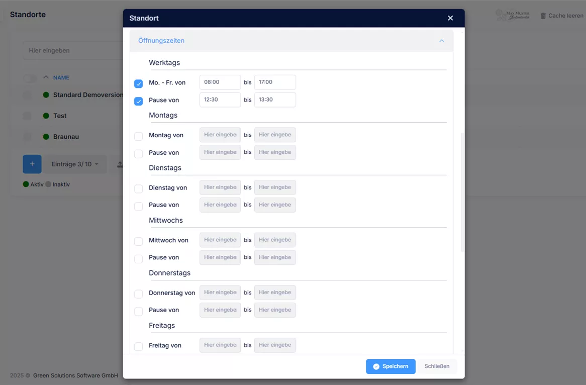 Öffnungszeiten für deine Standorte anlegen