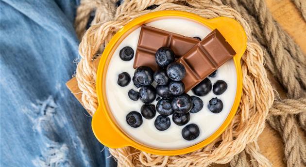 Heidelbeeren und Schokolade im Joghurt