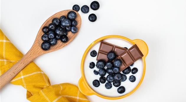 Heidelbeeren und Schokolade im Joghurt