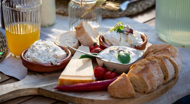 Grillen im Garten - Platte mit Dips