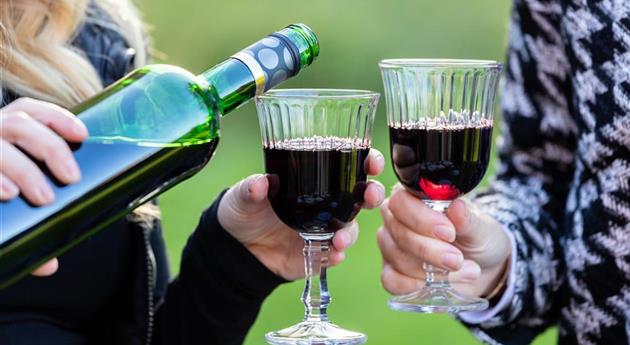 Grillen im Garten - Wein einschenken