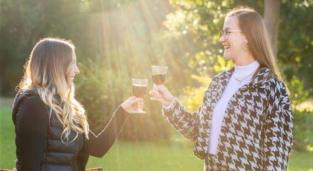 Grillen im Garten - Freunde stoßen an