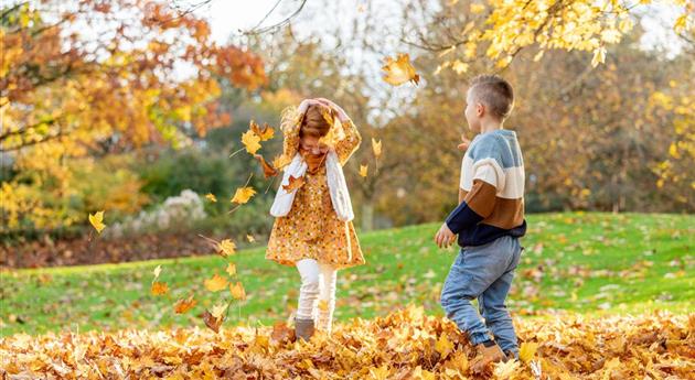 Herbstambiente- Kinder spielen mit Laub