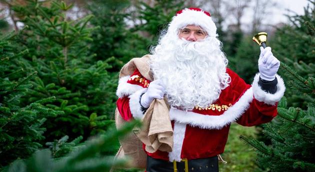 Tannenbaum schlagen - Weihnachtsmann mit Glocke